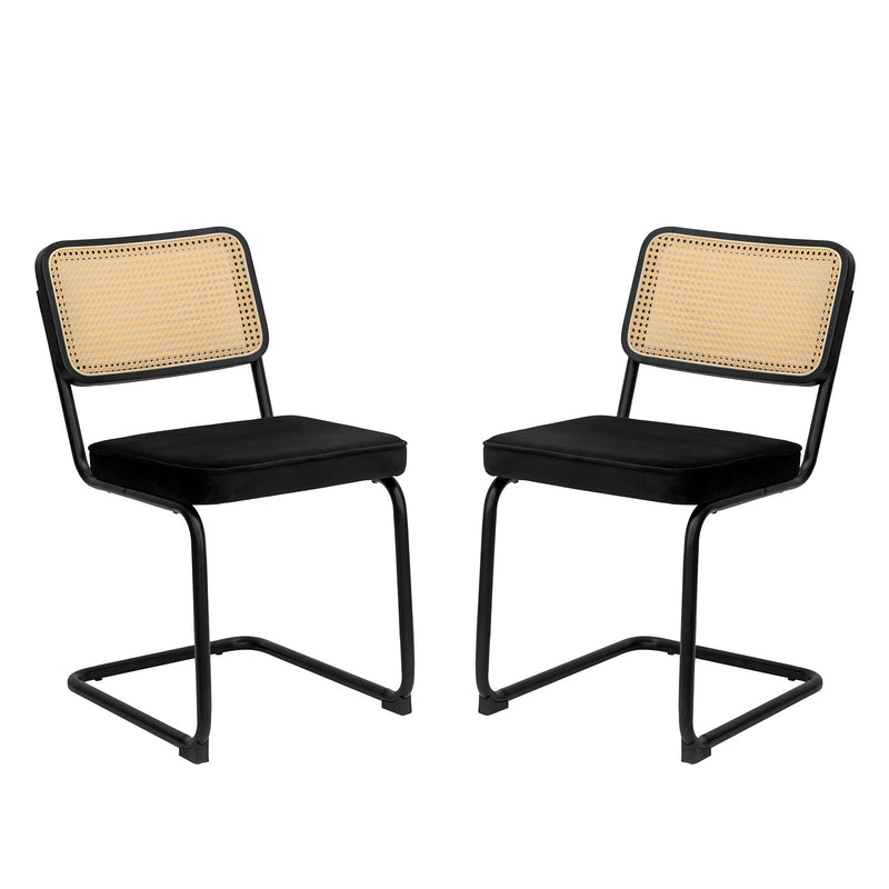Rattan Side Accent Dining Chairs With Painted Legs (Set of 2)