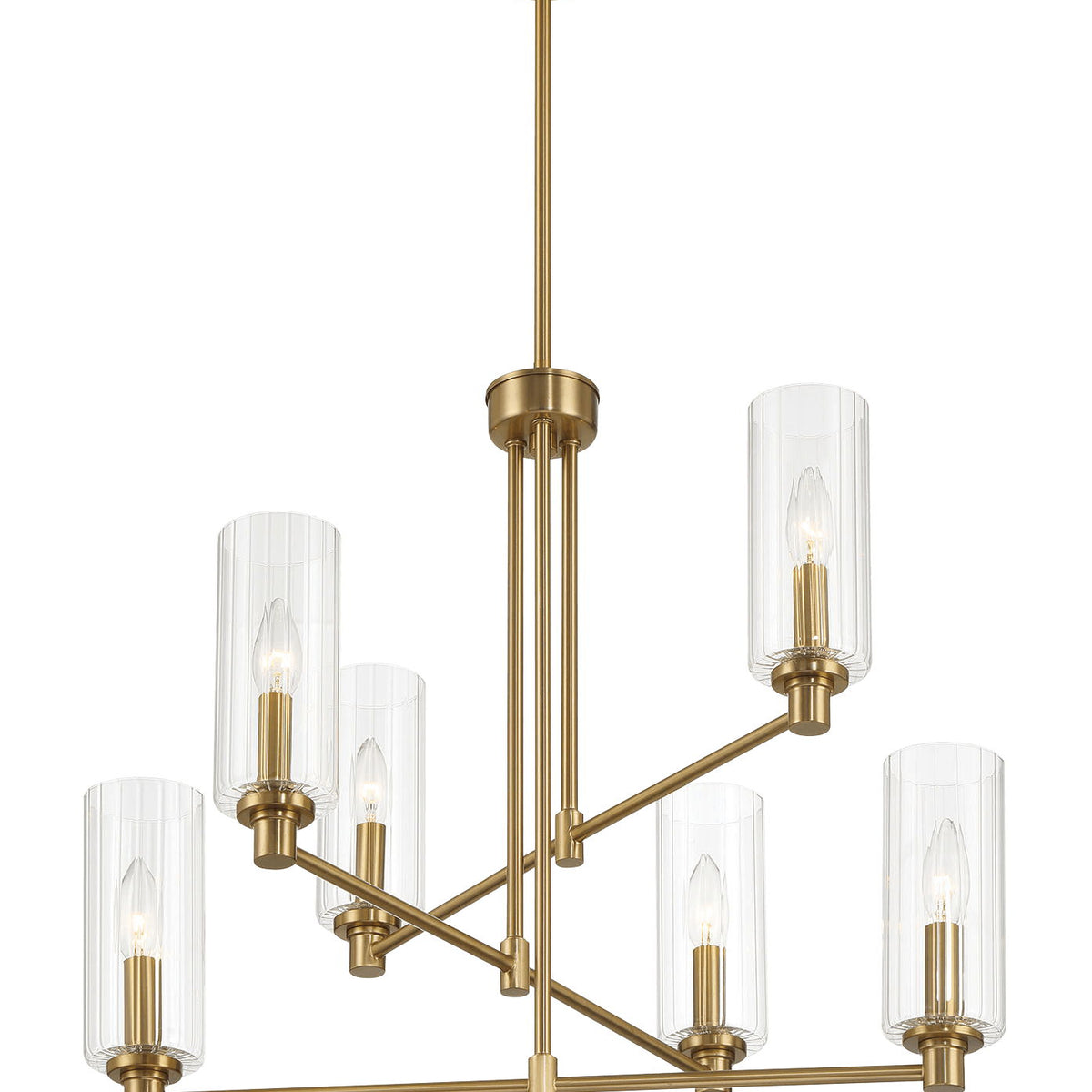 Timeless - 6 Lights Chandelier With Clear Ribbed Satin - Antique Brass / Clear / Gold