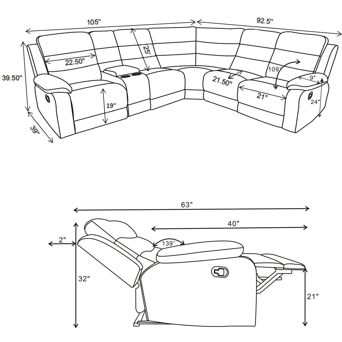 Aaron - 3 Piece Upholstered Sectional - Smoke