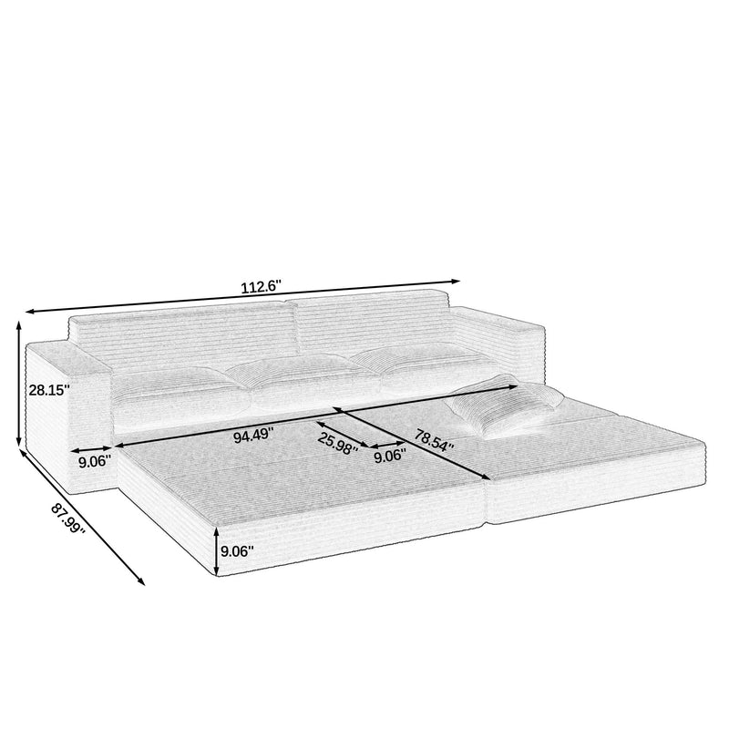 Modern Minimalist L Shape Modular Sectional Sofa, Corduroy Couch