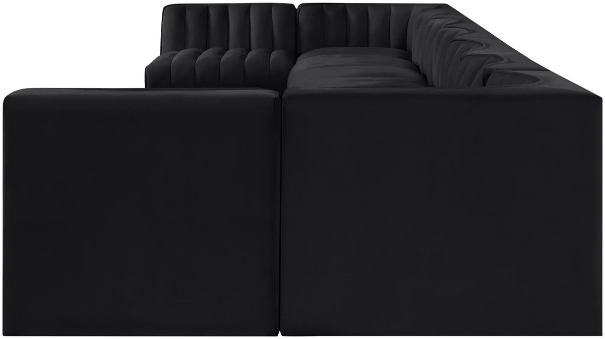 Black velvet modular sectional corner with tufted backrest and arm detail