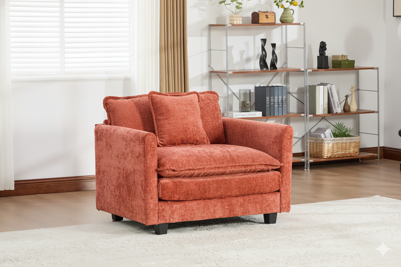 Cloud Sofa Single Seat (Ottoman is not included), Modern Sectional Couch, Living Room Bedroom and Apartment, Comfy Double Layer Upholstered Seat Cushion, Breathable Chenille Fabric, Orange,SW5011OG