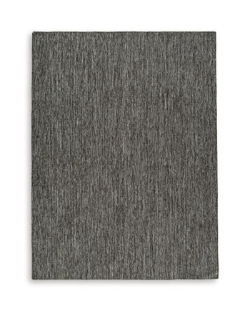 Black textured rectangular area rug with short pile and subtle mottled pattern