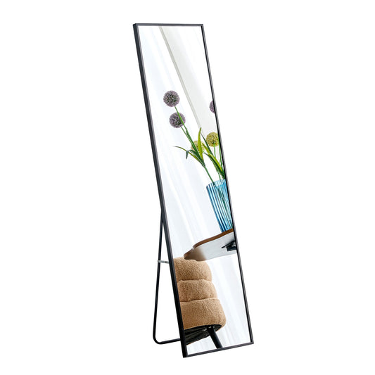Aluminum Alloy Metal Frame Wall Mounted Full Body Mirror - Black