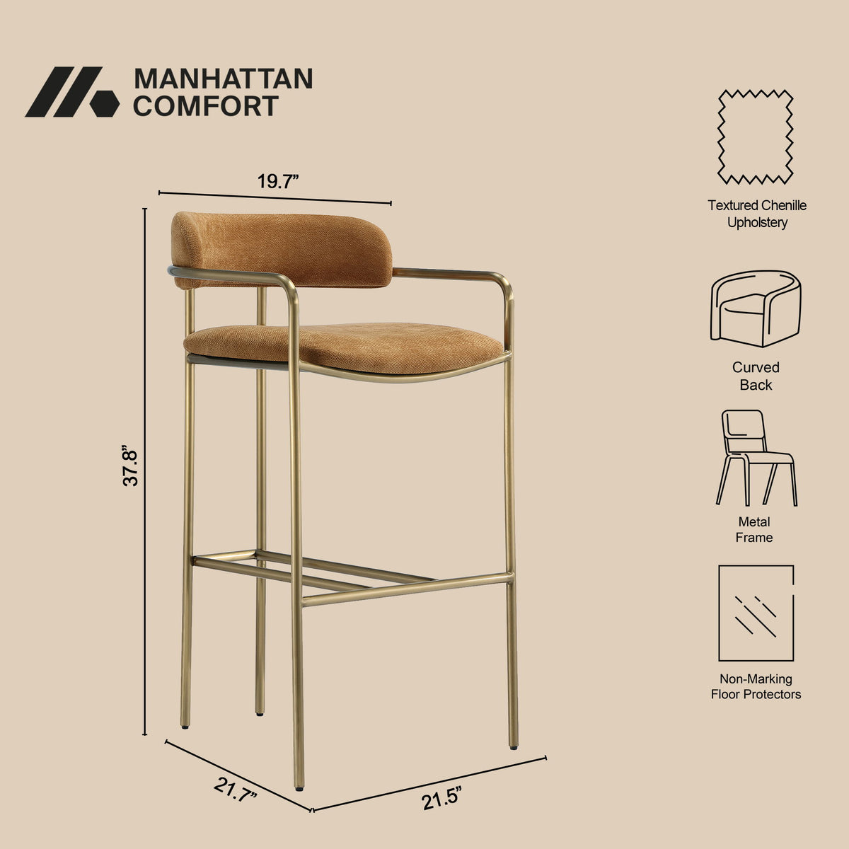 Manhattan Serene - Metal Upholstered Barstool