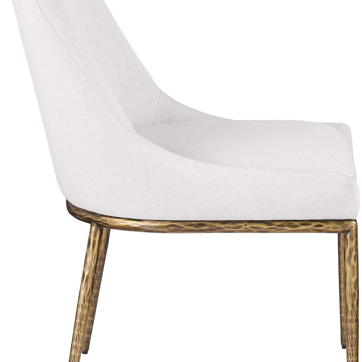Ferro - Linen Textured Performance Fabric Upholstered Dining Side Chair - Cream / Brushed Gold