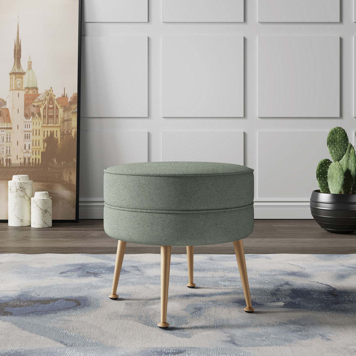 Manhattan Bailey - Accent Ottoman With Gold Chrome Legs