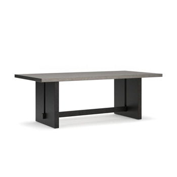 Rectangular dining table with gray top and black block legs