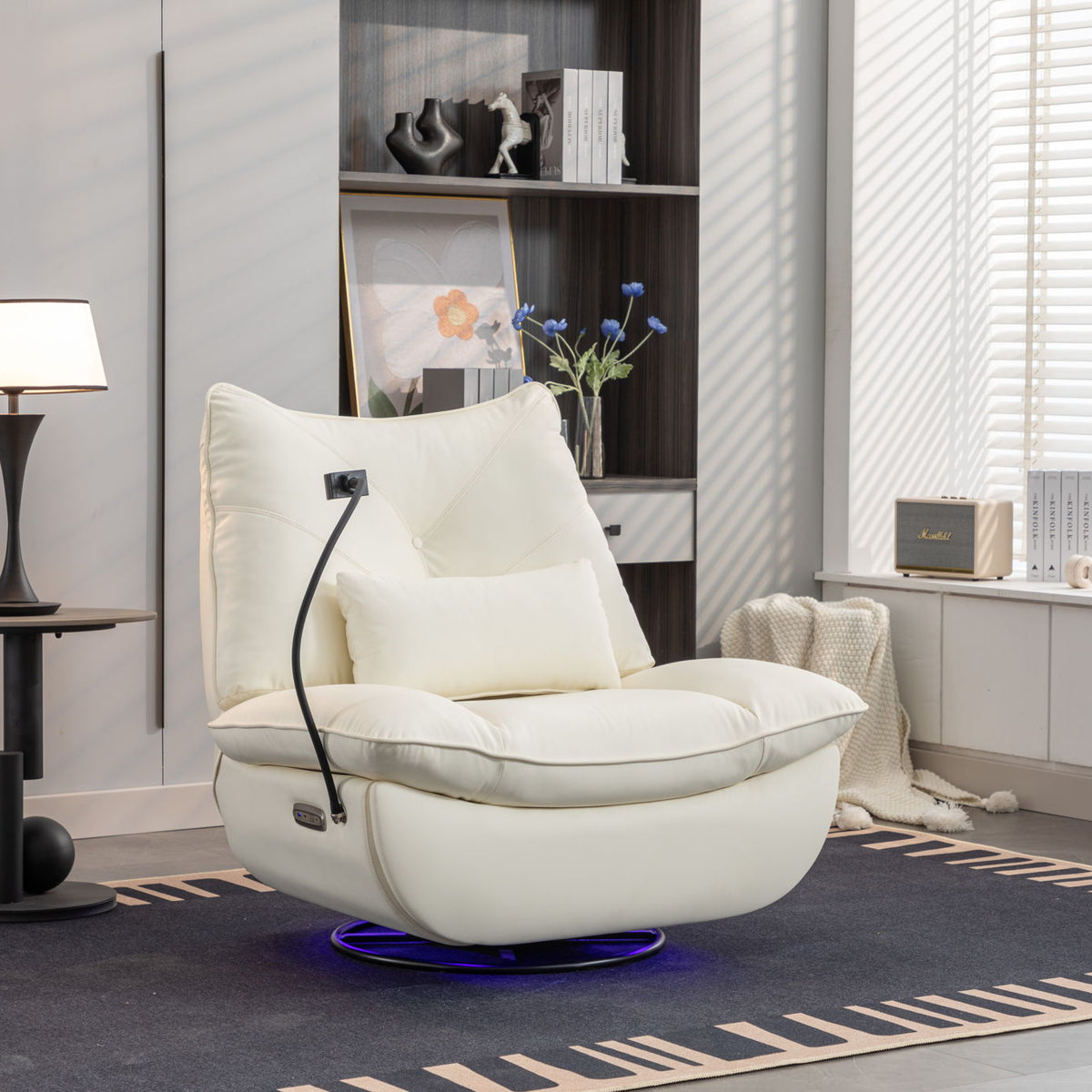 270 Swivel Glider Recliner Chair, Power Recliner Rocking Chair, USB Port Charge For Nursery Chair With Atmosphere Lamp For Living Room Bedroom Apartment