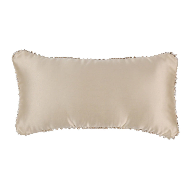 Solid cream long pillow with smooth fabric and scalloped trim edges