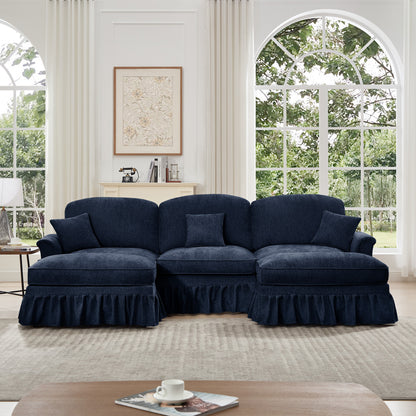 Modular U-Shaped Chenille Sectional Sofa - Blue Chenille