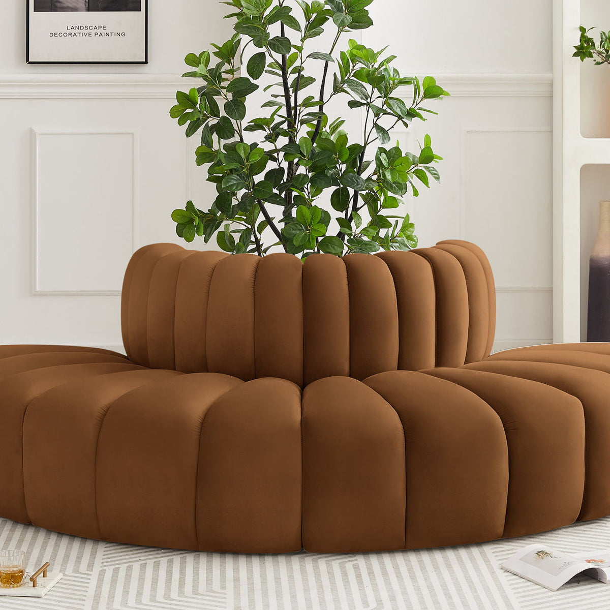 Arc - Velvet 4 Piece Modular Sofa - Saddle