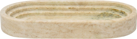 Cream marble oval tray with raised rim and faint green veining