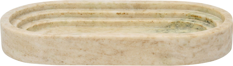 Cream marble oval tray with raised rim and faint green veining