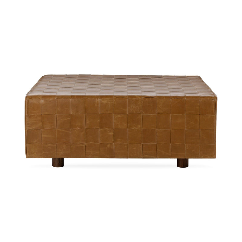Aristo - Leather Square Ottoman - Chestnut