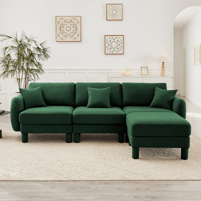 3-Seater L-Shaped Boucle Sectional Sofa - Green Boucle