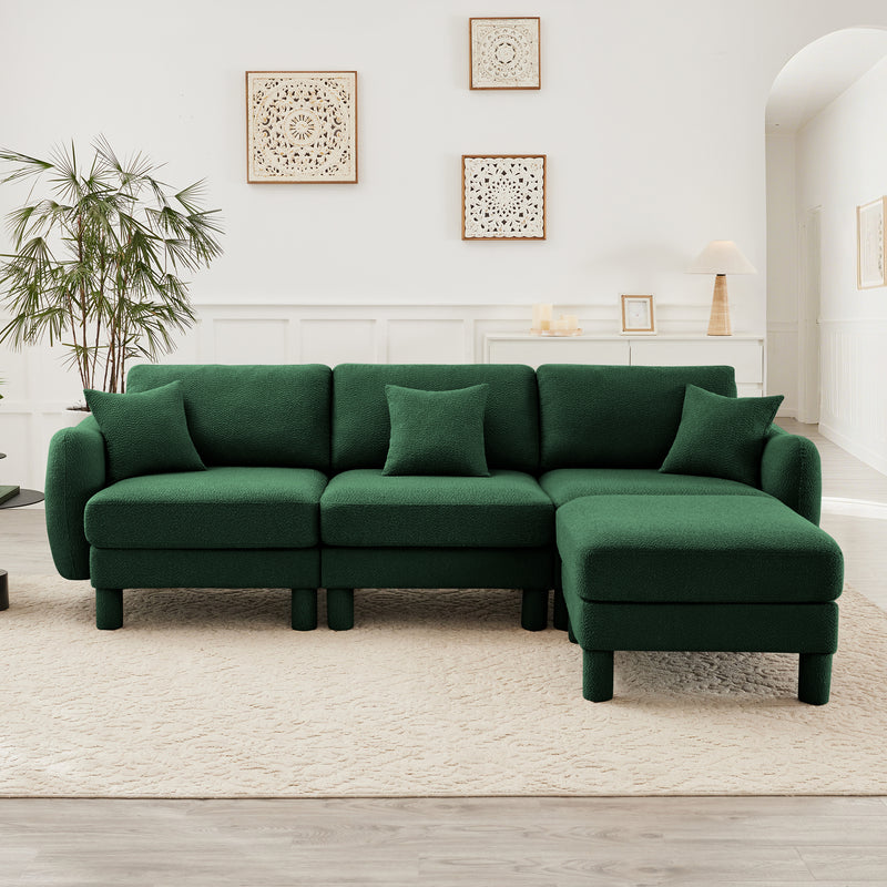 3-Seater L-Shaped Boucle Sectional Sofa - Green Boucle
