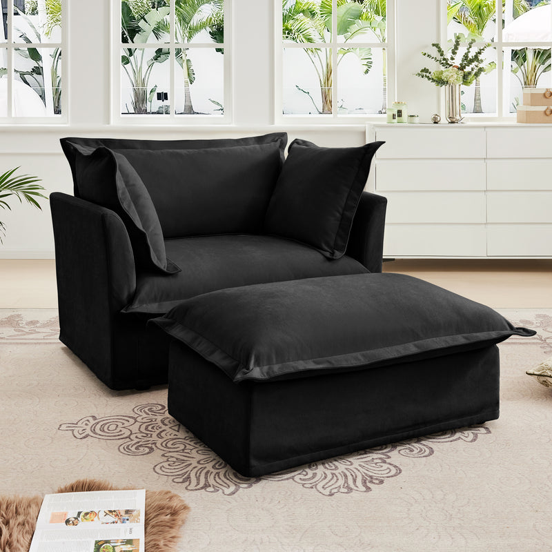 Set of 2 Slipcovered Chenille Armchairs - Black Chenille