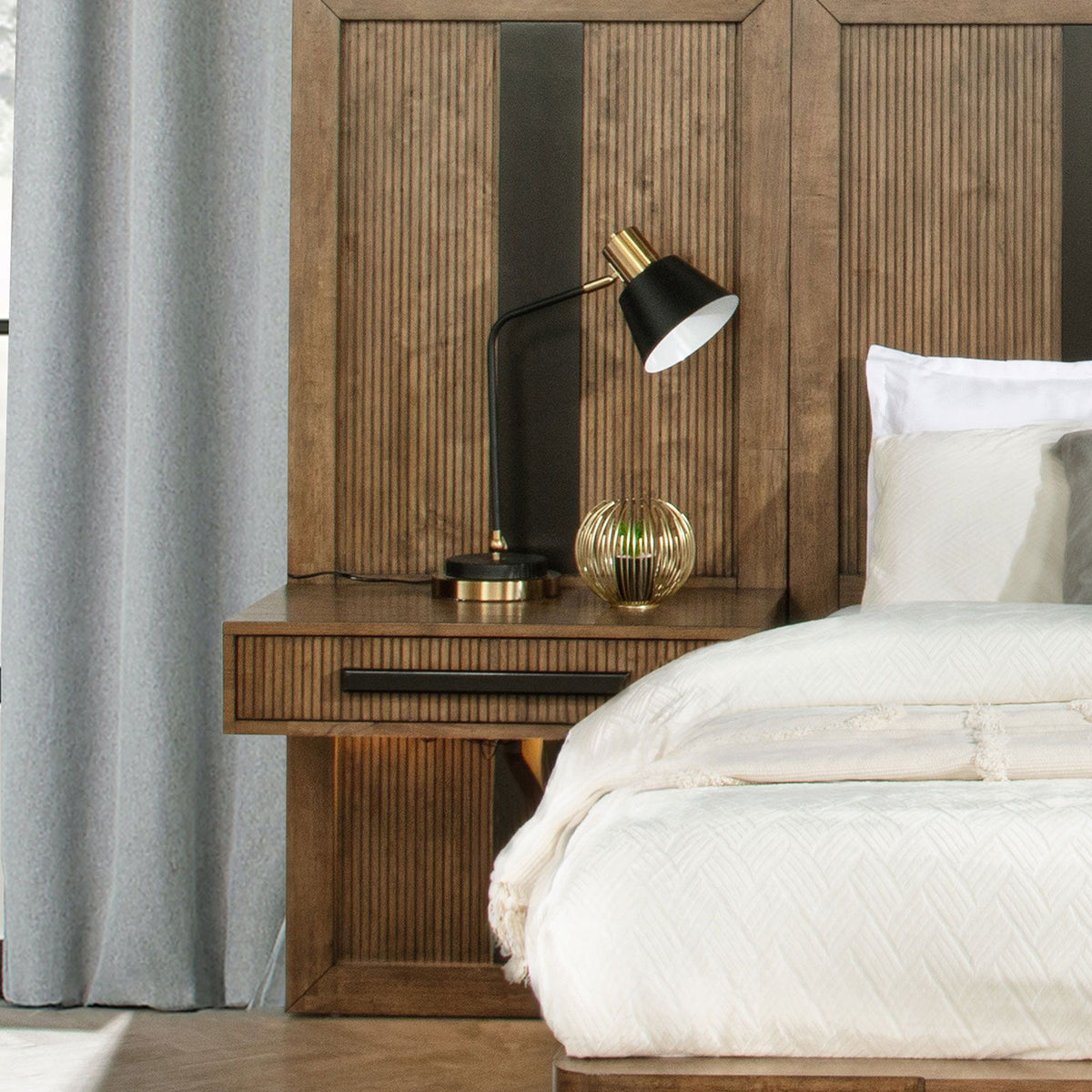 Terrace - 2 Piece Wall Panel With Nightstand Set - Ash Brown