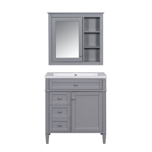 Bathroom Vanity With Medicine Cabinet, Royal Blue Mirror Cabinet, Modern Bathroom Storage Cabinet With 2 Soft Closing Doors And 4 Drawers