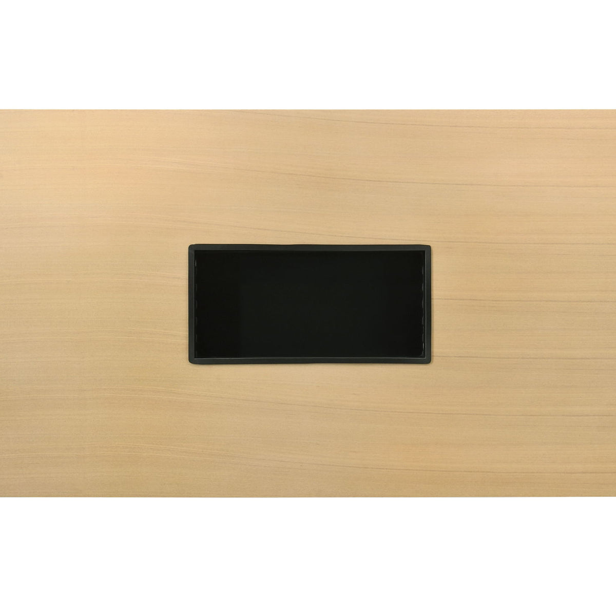 Natural wood dining table with built-in black recessed center panel