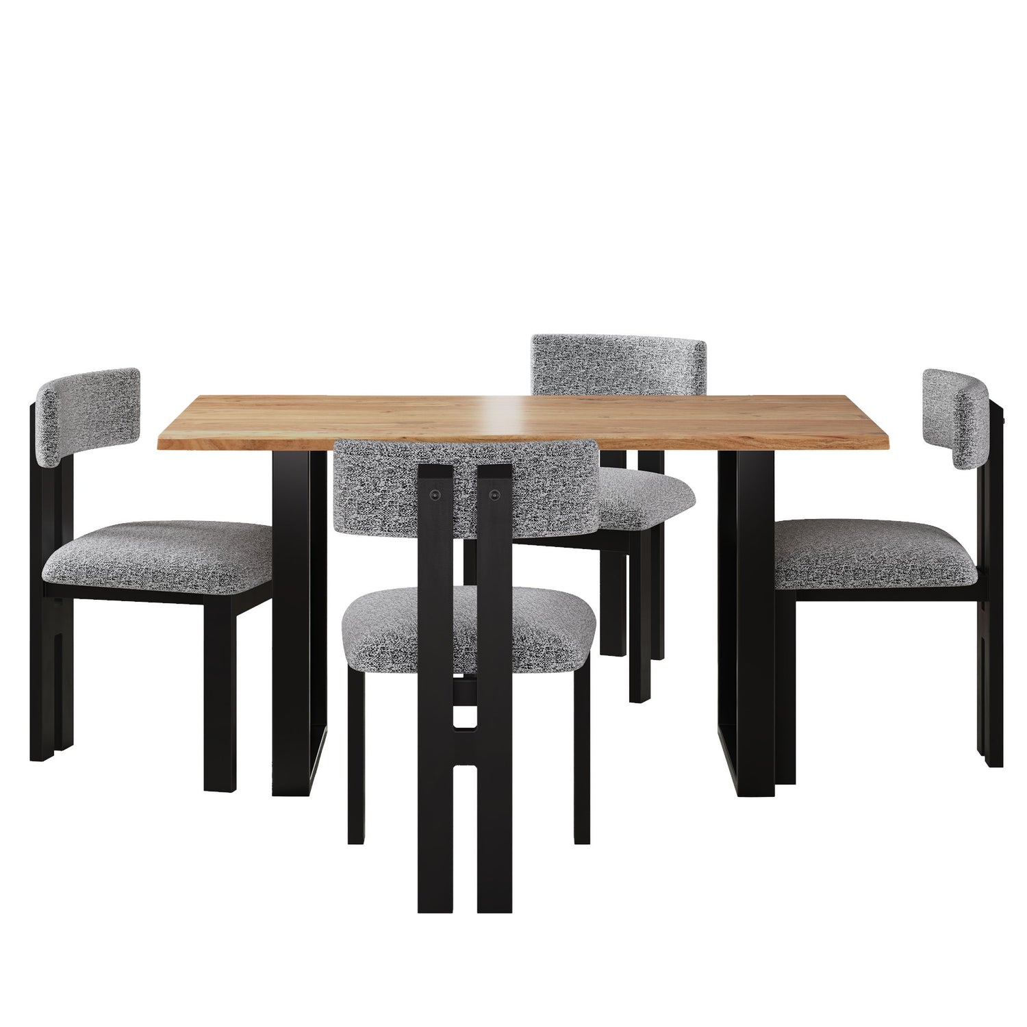 Mid Century 5 Piece Dining Set With Upholstered Metal Leg Chairs And Solid Wood Top Table - Black / White / Natural