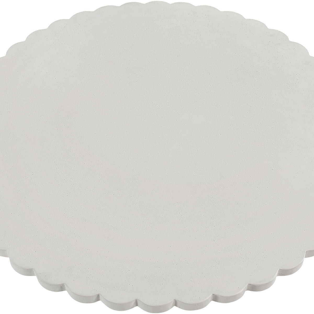 Indoor/outdoor table with round scalloped top and white pedestal base