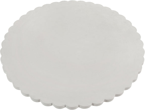 Indoor/outdoor table with round scalloped top and white pedestal base