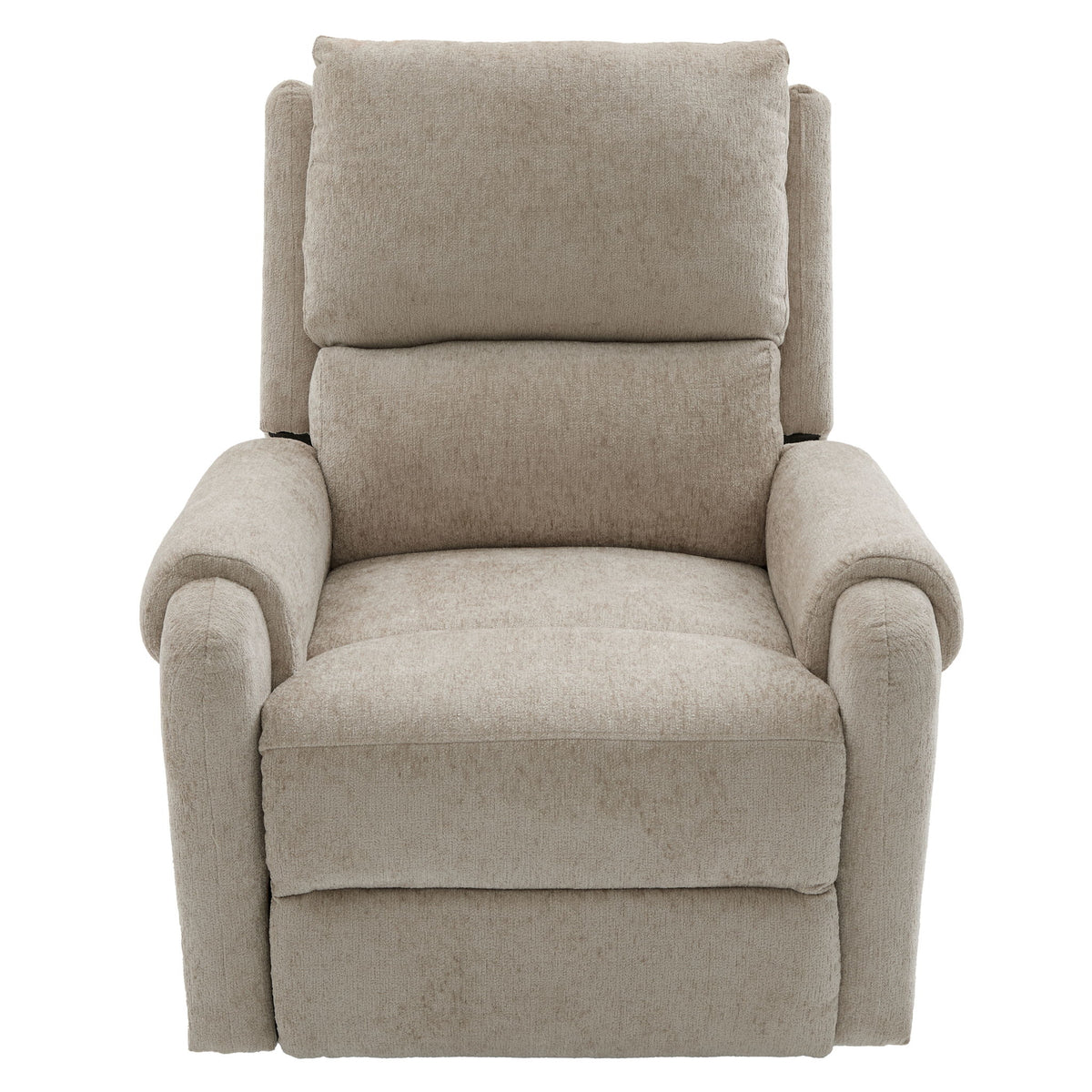 Light beige manual recliner massage chair with swivel rocker and padded arms