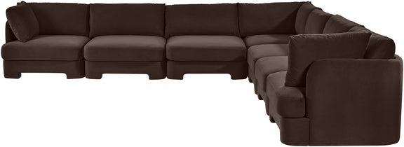 Dark brown velvet corner sectional sofa with chaise and 7-piece modular design