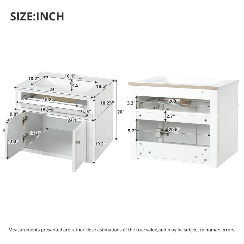Wall Mounted Bathroom Vanity With Tip Out Drawer And Open Back Design
