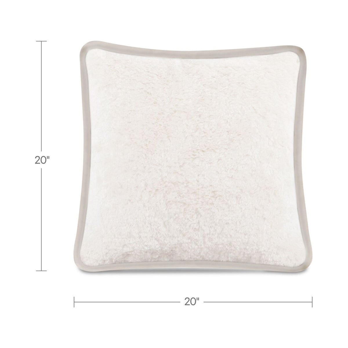 20-inch square cream/white faux fur cushion with simple border and textured plush