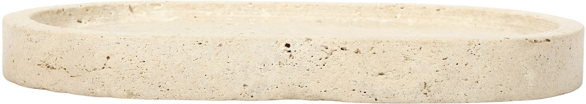 Beige travertine tray with thick side wall and flat top edge