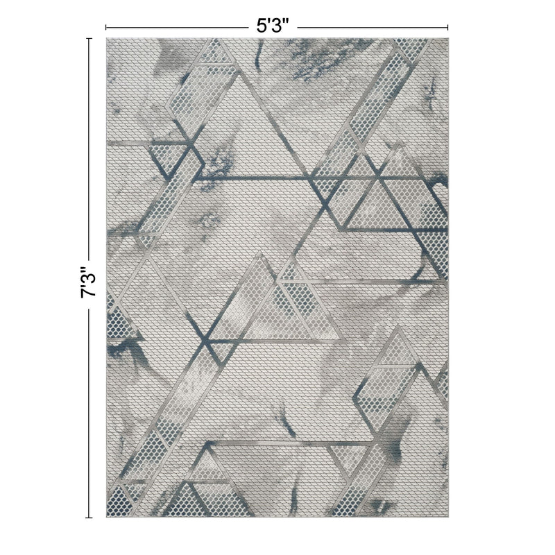 Geometrix - 5'3" X 7'3" Area Rug & Geometric, 3D Effect - Ivory / Gray
