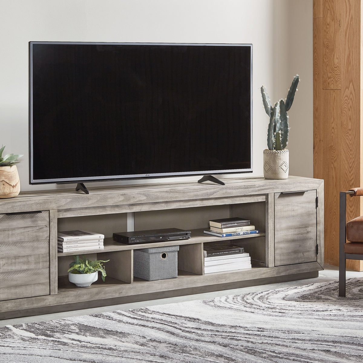 Naydell - Gray - 92" TV Stand with Wide Fireplace Insert