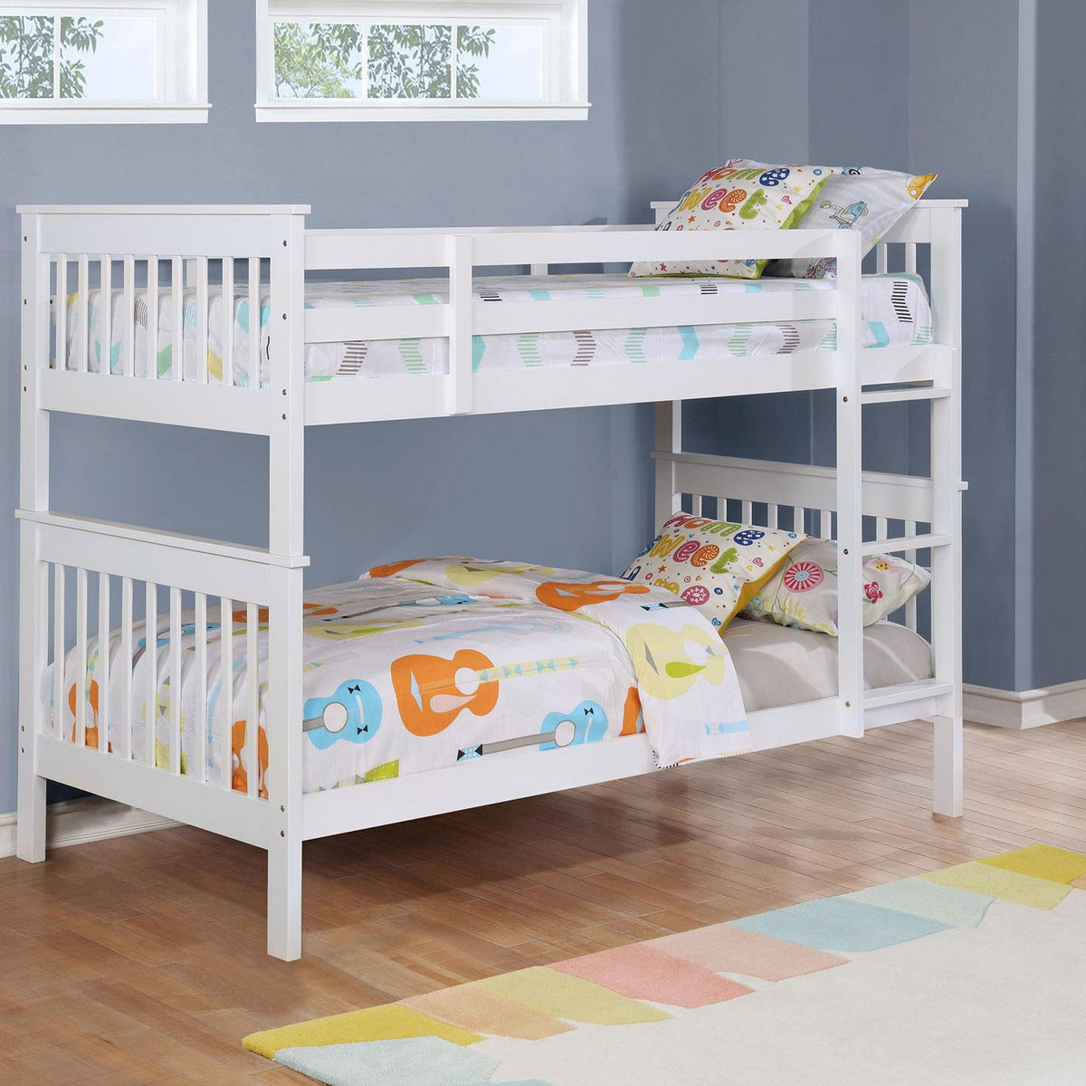 Chapman Wood Twin Over Twin Bunk Bed with Mattress White