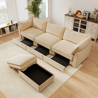 3-Seater Chenille Sofa - Wheat Chenille