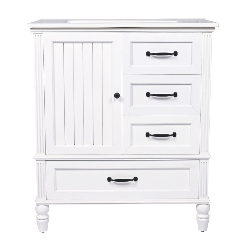 30" Bathroom Vanity With Sink, 3 Drawers, Adjustable Feet