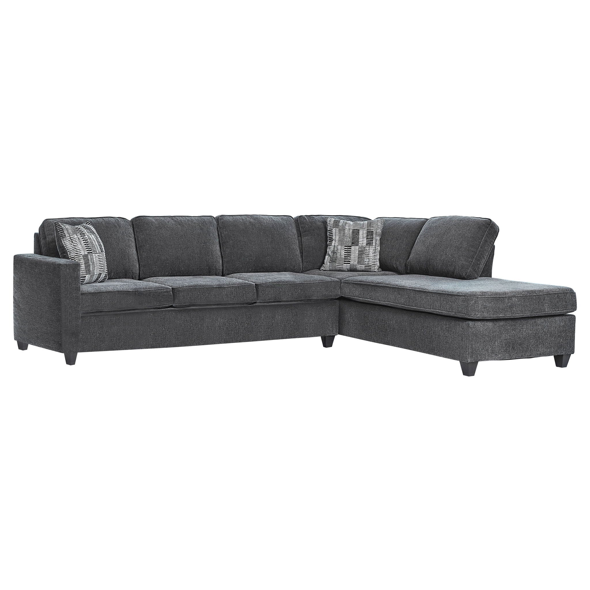 Johnston - Cushion Back Sectional With Pillows Elegant Upholstered Seating - Dark Gray