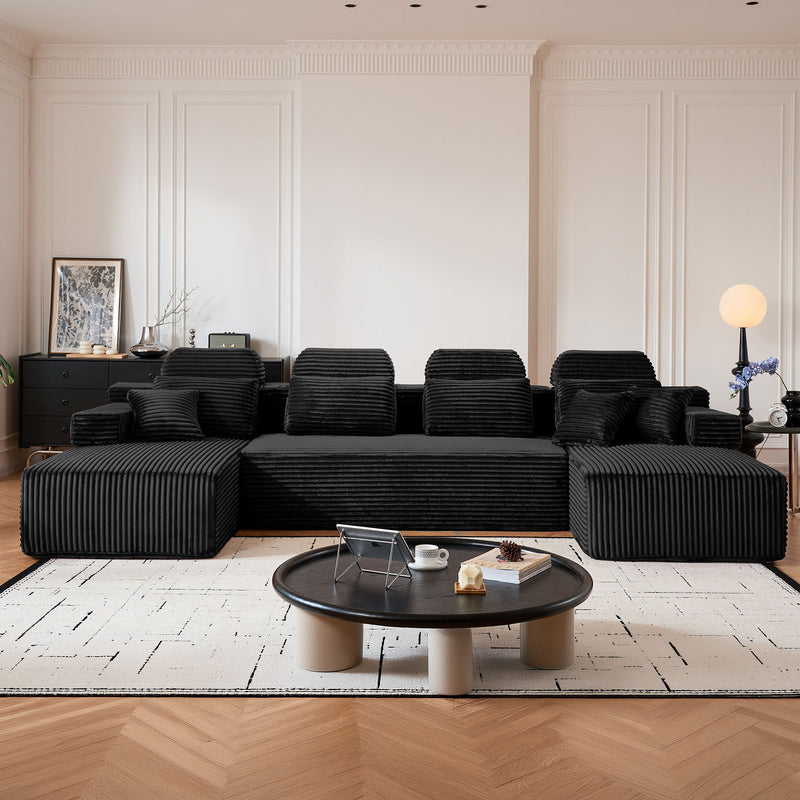 Sectional Sleeper Sofa & Storage Pockets, Modular Couch With Throw Pillows For Living Room