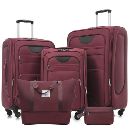 Burgundy softside expandable upright spinner luggage set with matching duffel and pouch