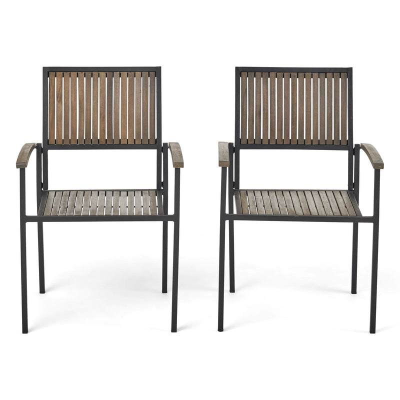 Vermilion - Outdoor Dining Chair With Vertical Slat And Wooden Arm