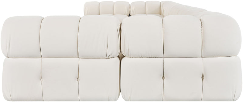 White modular U-shaped sectional sofa with wide cushioned back and seat panels