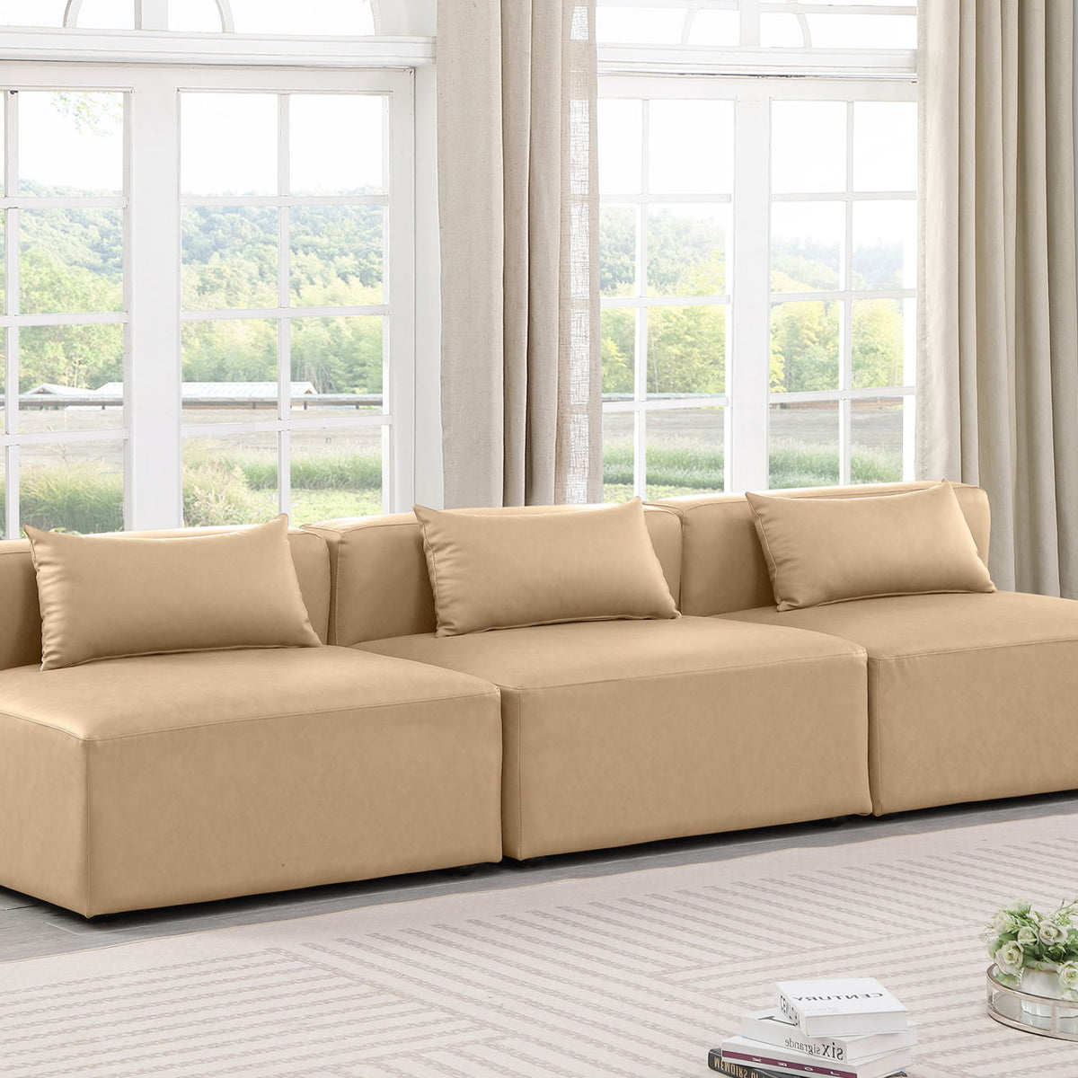 Cube - Modular 3 Piece Armless Sofa - Tan