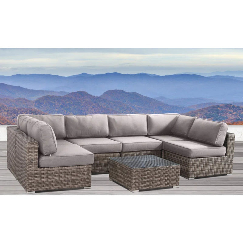 6 Person Wicker Seating Group With Premium Cushions - Gray Mix