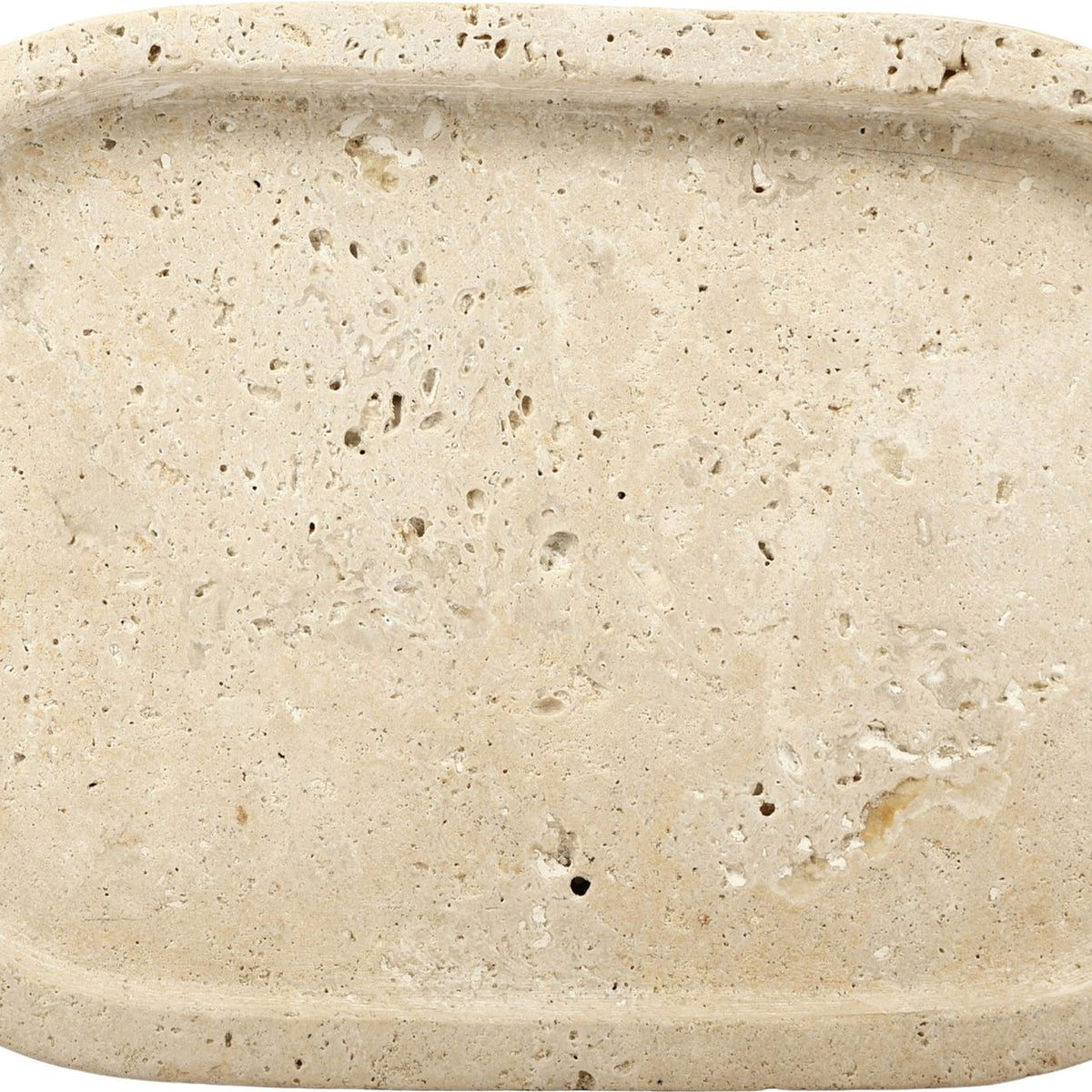 Beige round travertine tray with shallow recessed center