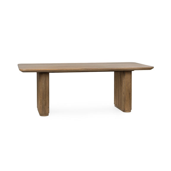 Wood dining table with slatted legs, medium brown finish, rectangular 84 in.