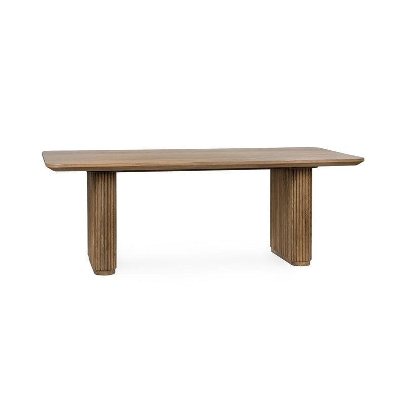 Wood dining table with slatted legs, medium brown finish, rectangular 84 in.