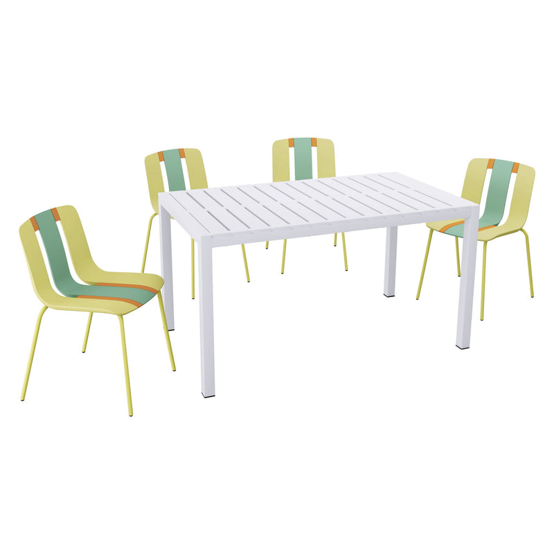 4 Piece Set Of Modern Striped Color- Blocking Single Chairs With Long Table