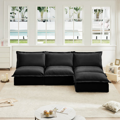 3-Seater Slipcovered Chenille Sectional Sofa - Black Chenille